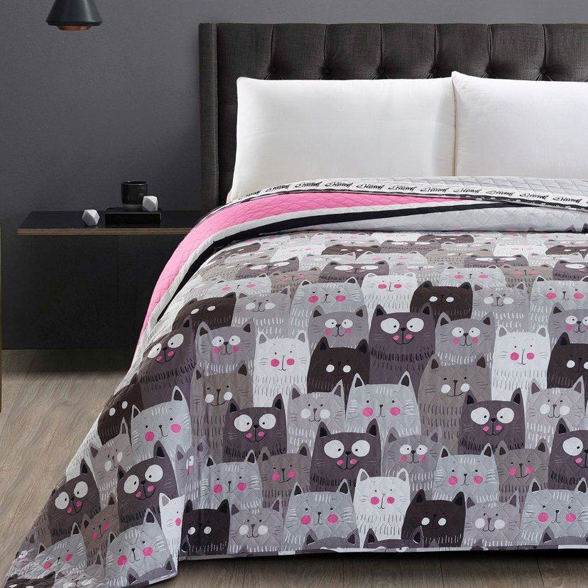 Decoking Narzuta 200x220 dekoracyjna Cats Invasion beżowa szara różowa