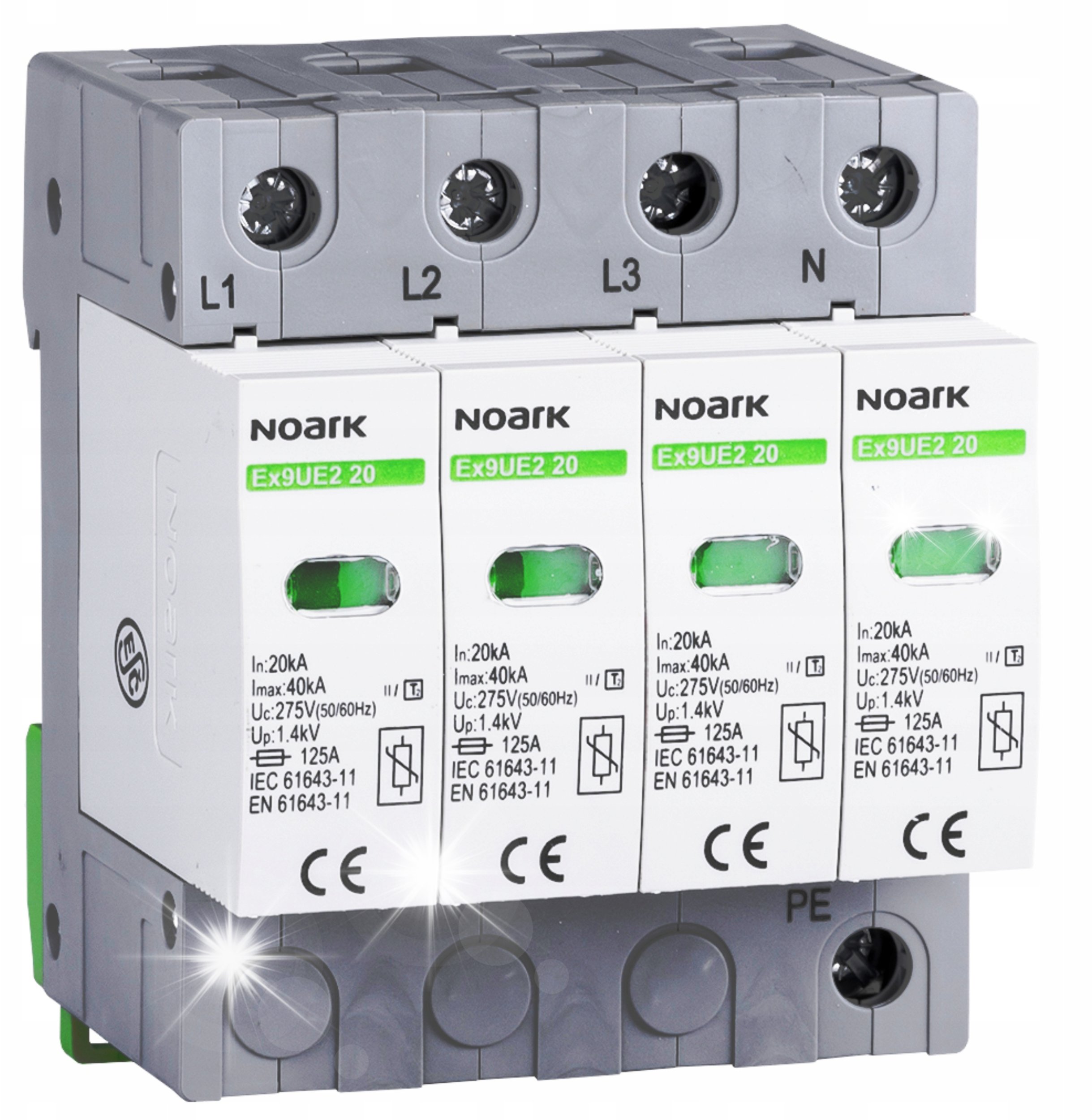 Noark Ogranicznik przepięć typ II 20 kA 4P 230V AC Noark Ex9UE2 - 103357