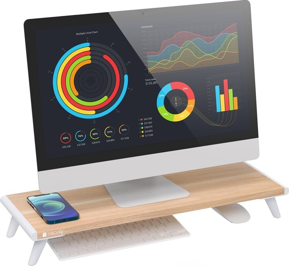 Techly Stojak na monitor Riser, drewno naturalne