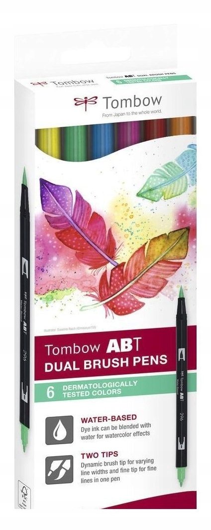 Tombow Flamastry Brush pen dwustronne 6 kolorów