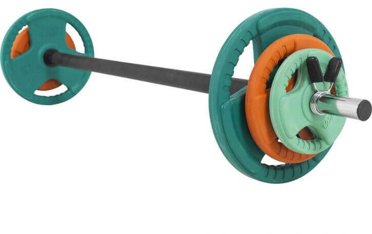 Zestaw 20 kg do treningu fitness: gryf + obciążenia gumowane