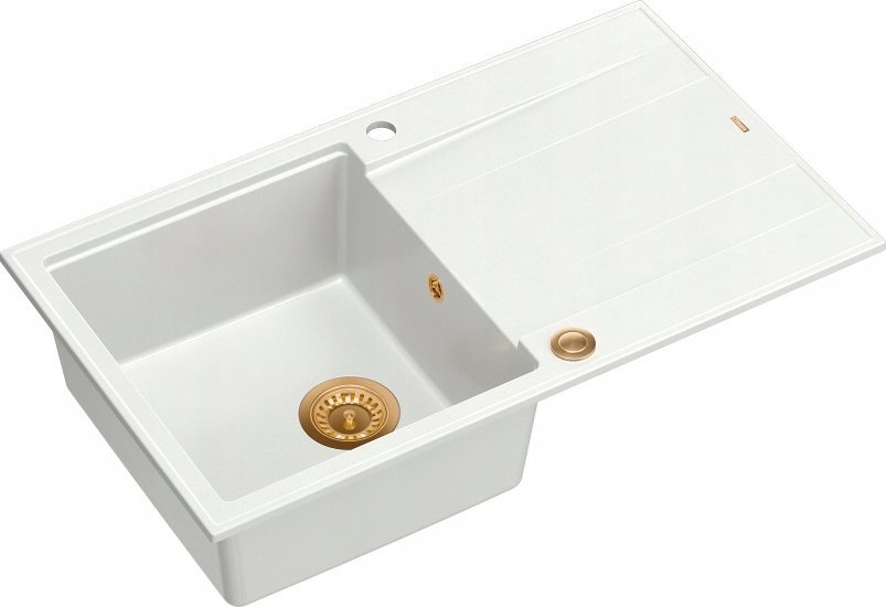 Zlewozmywak GraniteQ EVAN 111 zlewozmywak z syfonem Push 2 Open 1-komorowy z/o (860x500x210) snow wh...