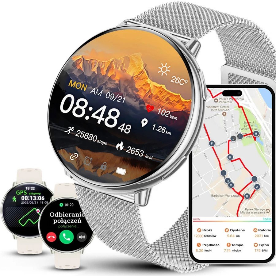 Smartwatch Rubicon Zegarek damski SMARTWATCH F50-GPS- beżowy PROF z dwoma paskami