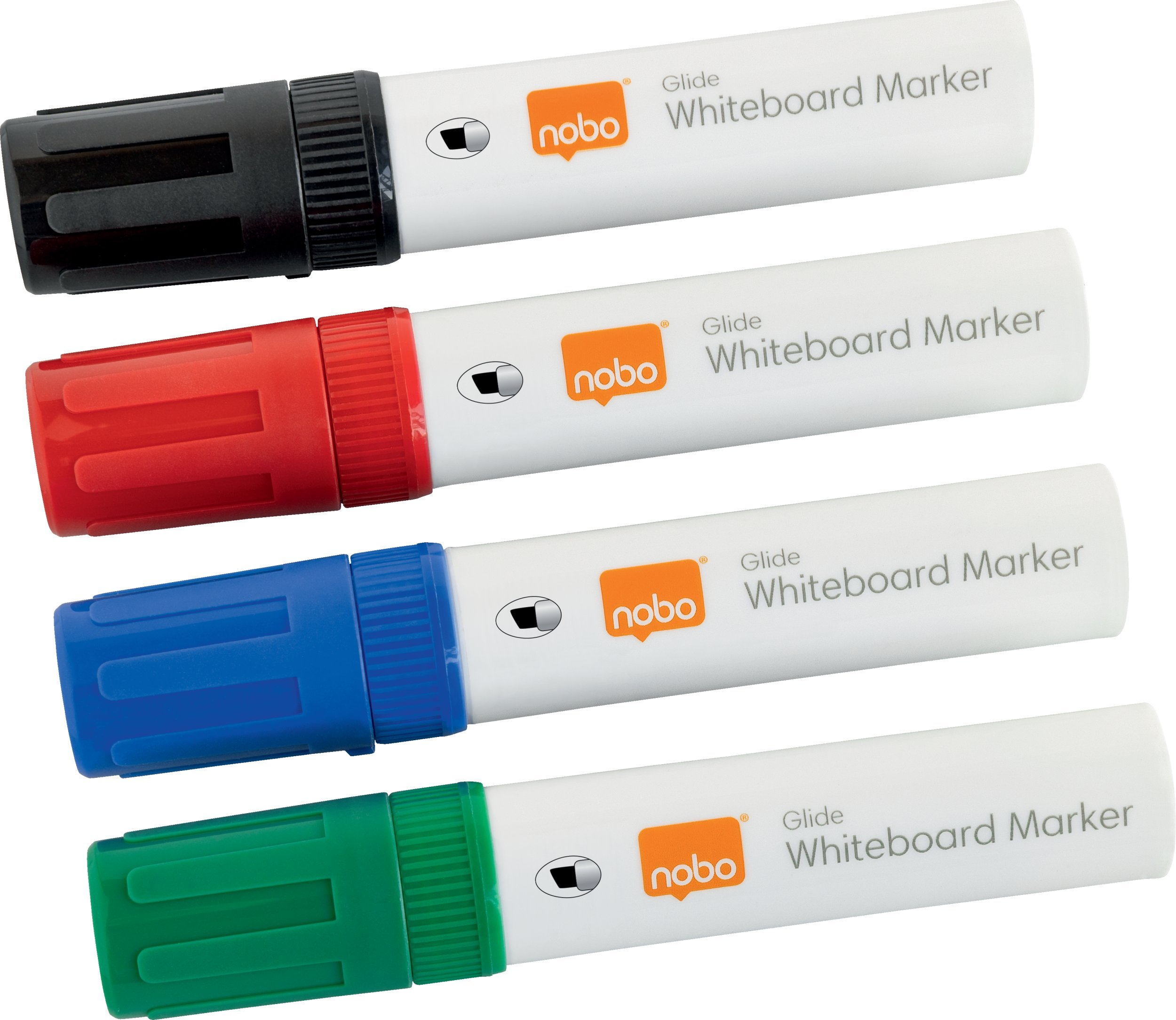 Nobo Nobo Glide whiteboard marker bred skrå spids 10 mm hurtigttørrende blæk, pakke/4 stk. Assortere...
