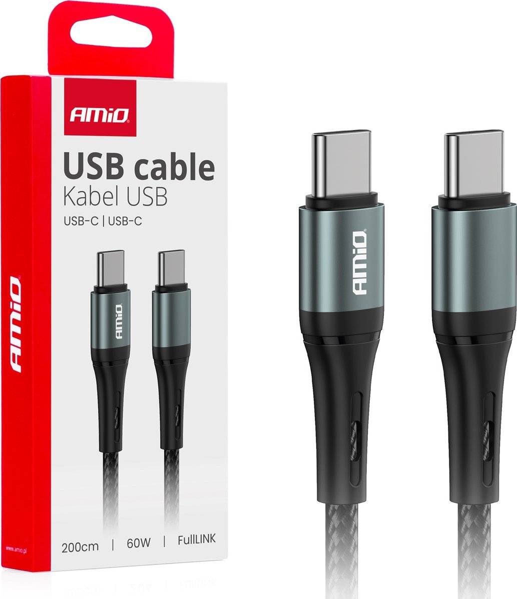 Kabel USB AMiO USB-C - USB-C 2 m Czarny