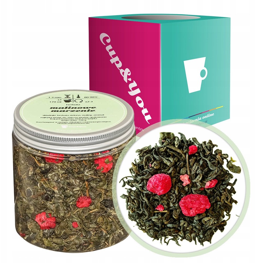 Cup&You Herbata zielona MALINOWE MARZENIE maliny 120g sypana liściasta herbata PREMIUM