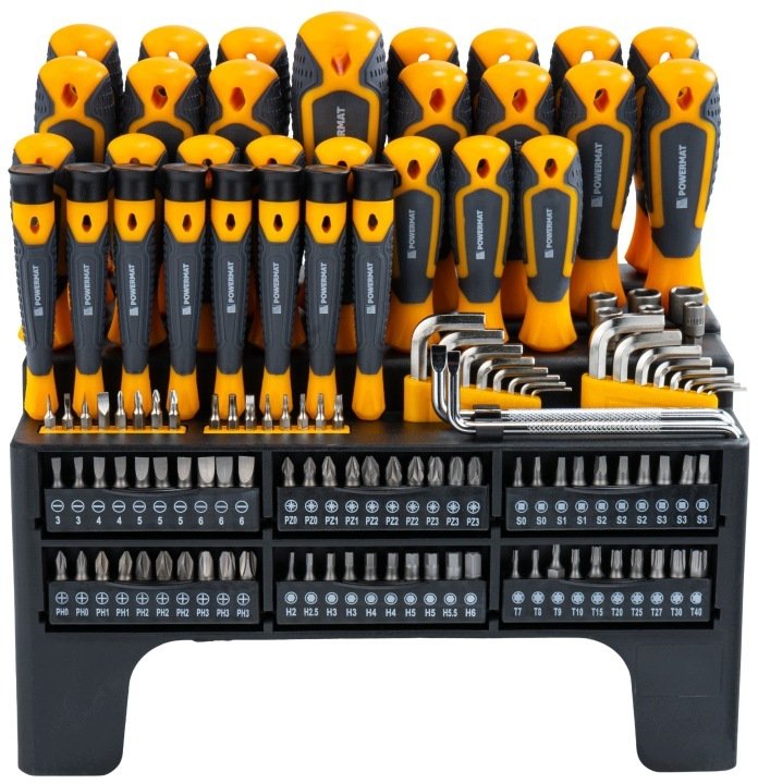 Zestaw narzędzi Powermat Wkrętaków magnetycznych na stojaku 132 elementy śrubokręty bity TORX