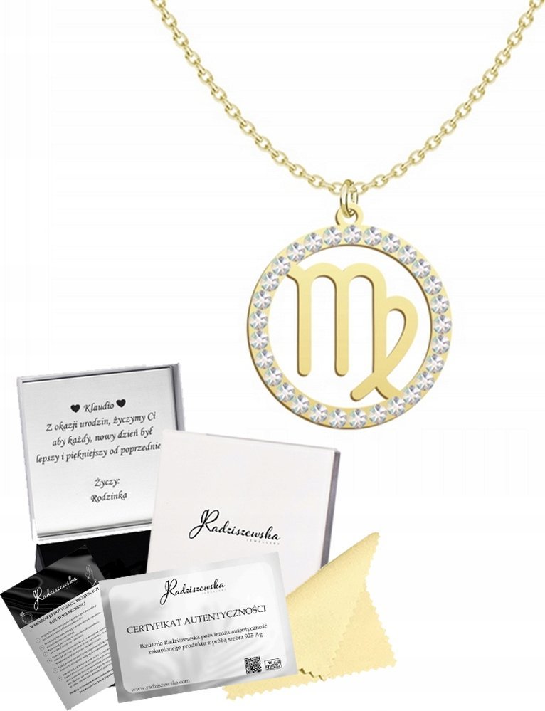 Radziszewska Jewellery Złoty Znak Zodiaku Panna Naszyjnik Srebro 925 Prezent DEDYKACJA