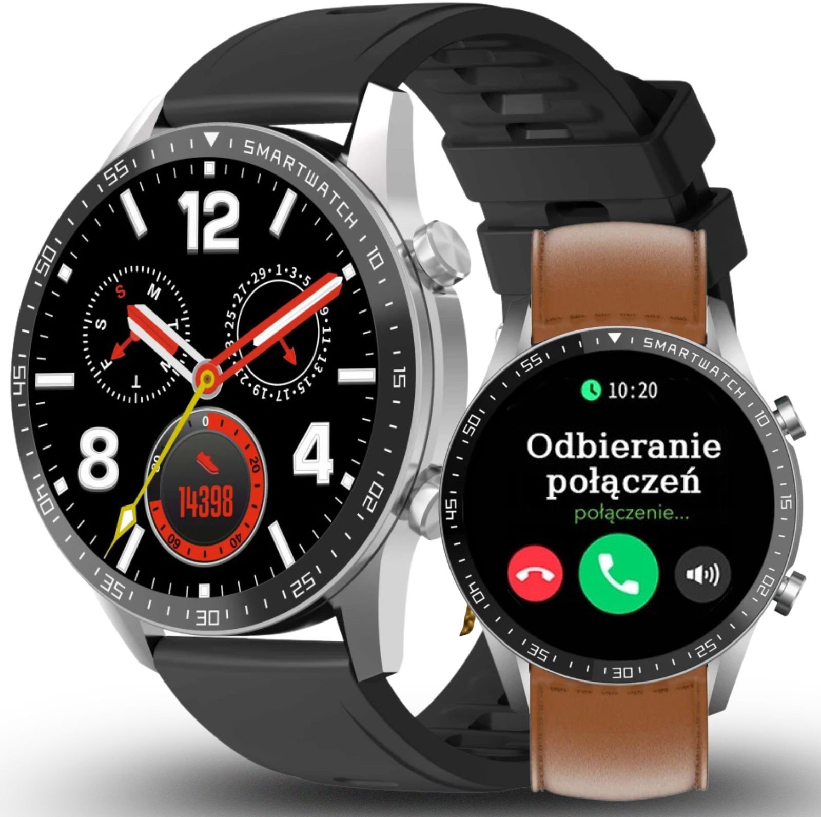 Smartwatch Gravity Zegarek męski SMARTWATCH GRAVITY GT10-8 SR/BK/BR LEATHER PROF