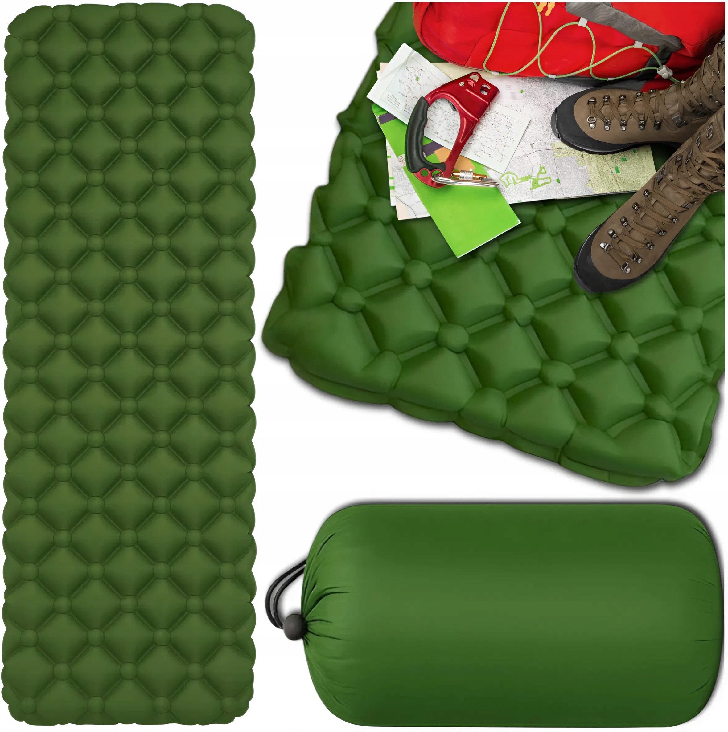 Mata Turystyczna Karimata Dmuchana Materac do spania 195x60 cm Zielony