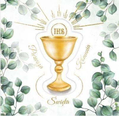 HENRY Karnet KW Komunia. Kielich z eukaliptusem