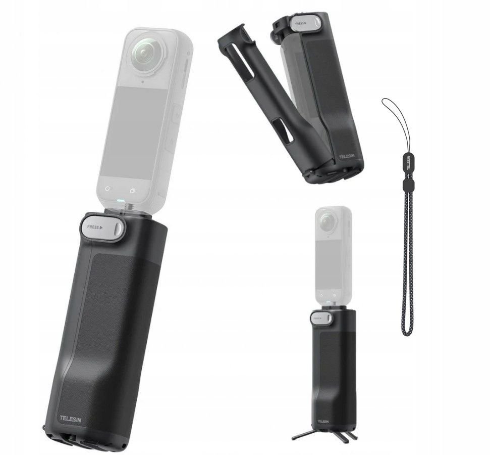 Statyw Telesin Uchwyt Grip Etui Statyw Tripod Składany 3w1 Z Gwintem 1/4" Do Insta360 X5 / X4 / / S1...