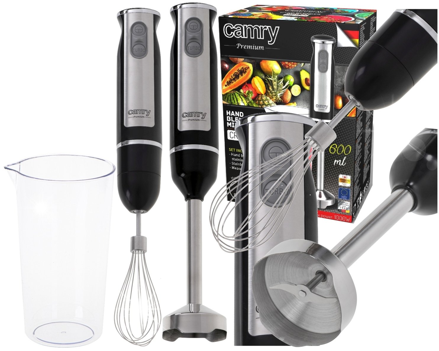 Blender Camry Camry CR4621 Blender ręczny 2w1 1000W z ubijaczką i pojemnikiem 600ml TURBO