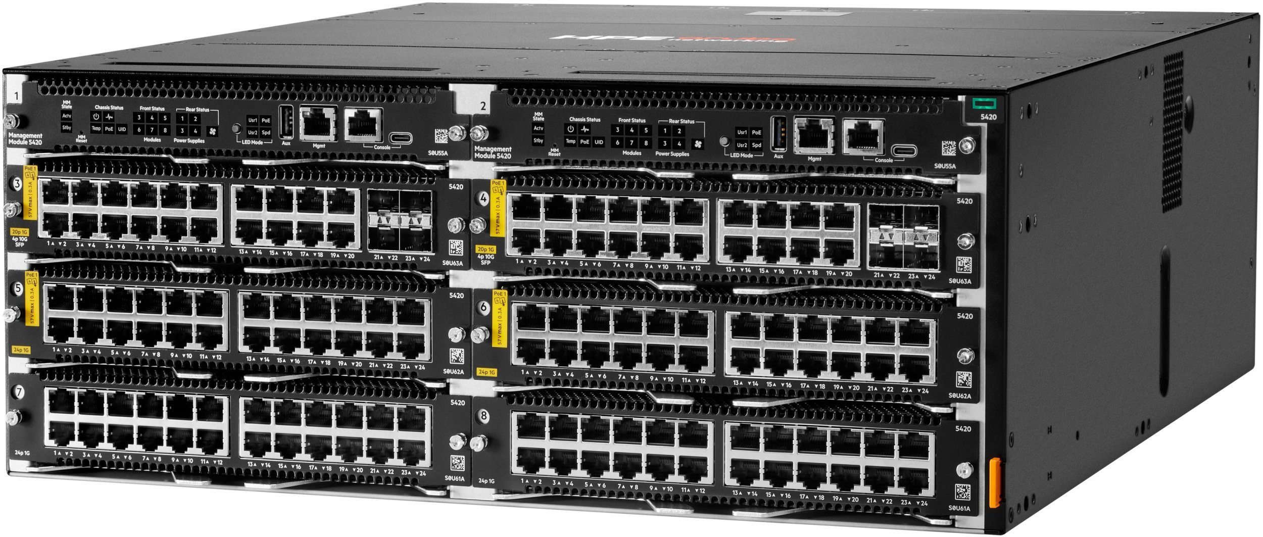 HPE Aruba Networking CX 5420 24p 10M/100M/1G Class4 PoE Module - Switch - L3 - managed - 24 x 10/100/1000 (PoE Class 4) - Luftstrom von vorne nach hin