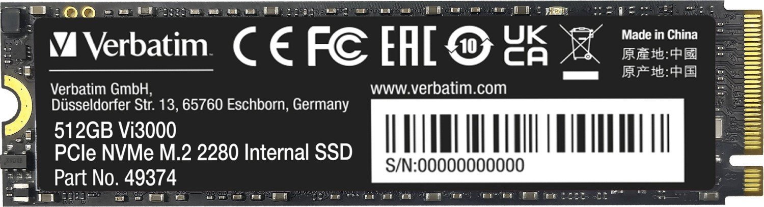 Dysk SSD Verbatim Vi3000 512GB M.2 2280 PCI-E x4 Gen3 NVMe (49374)