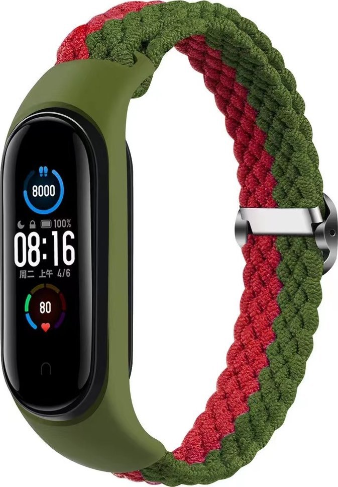 OEM Opaska pleciona Smart Band M5/M6/M7 GREEN-RED / ZIELONO-CZERWONY