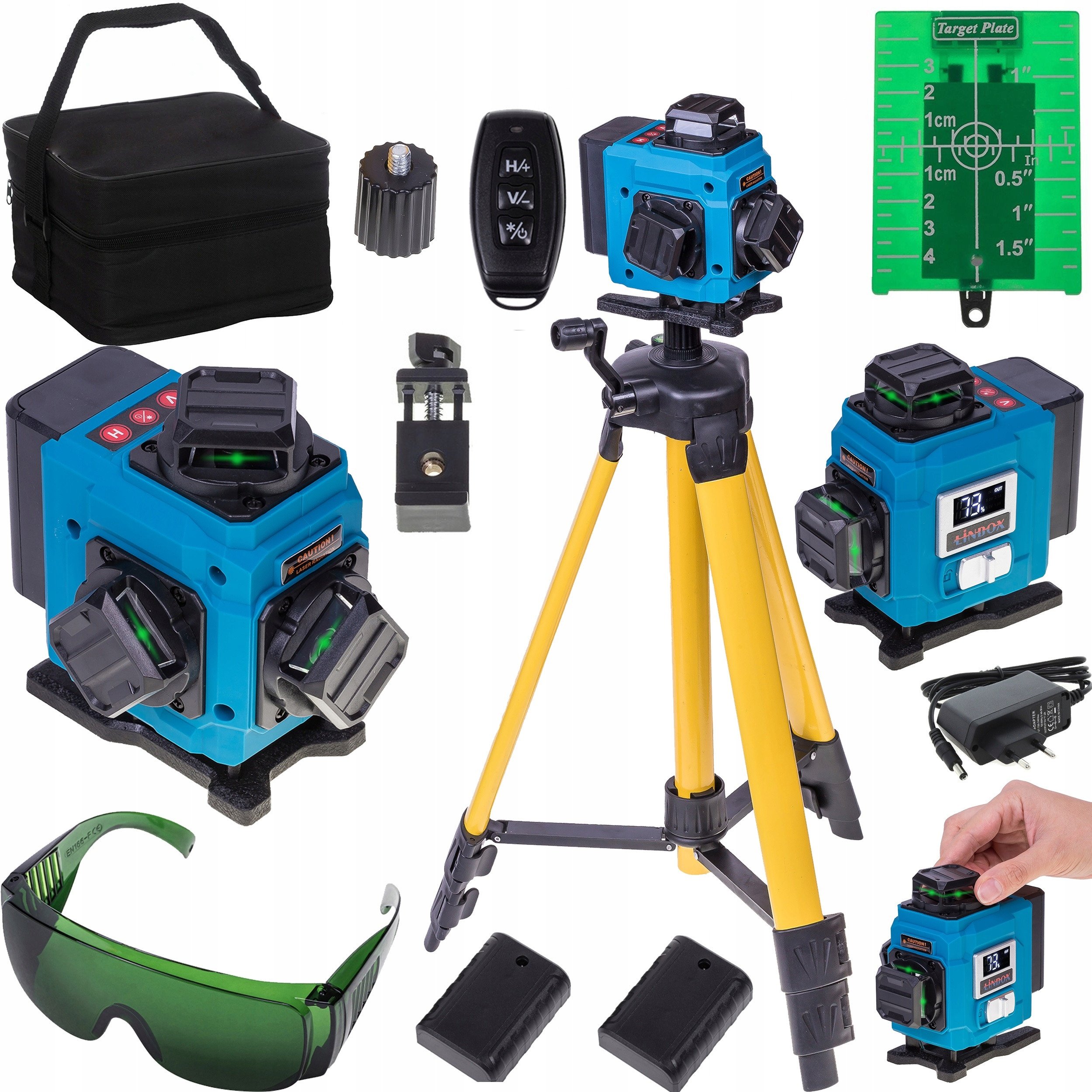 POZIOMICA LASEROWA 360 LASER KRZYŻOWY 4D ZESTAW OBROTOWE OKIENKA STATYW