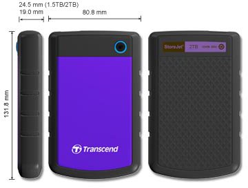 Dysk zewnętrzny HDD Transcend 2TB StoreJet 25H3P USB3.0 2.5" Fioletowy