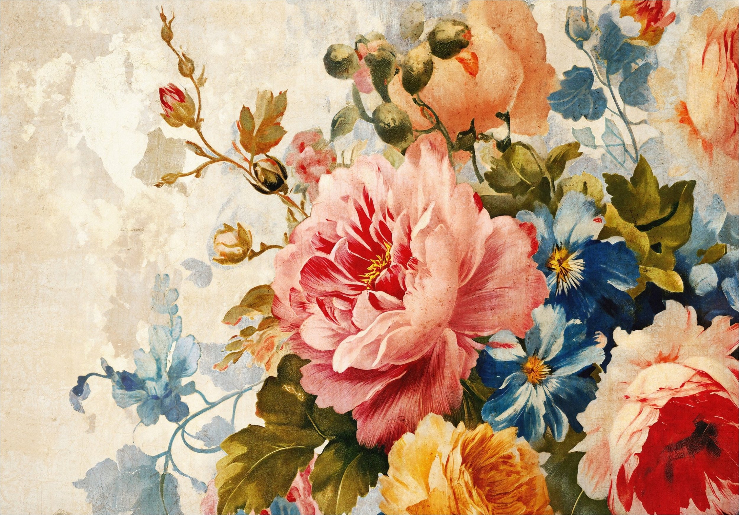 FOTOTAPETA KWIATY NA BETONIE DUŻE RÓŻE DO SYPIALNI SALONU TAPETA 300x210