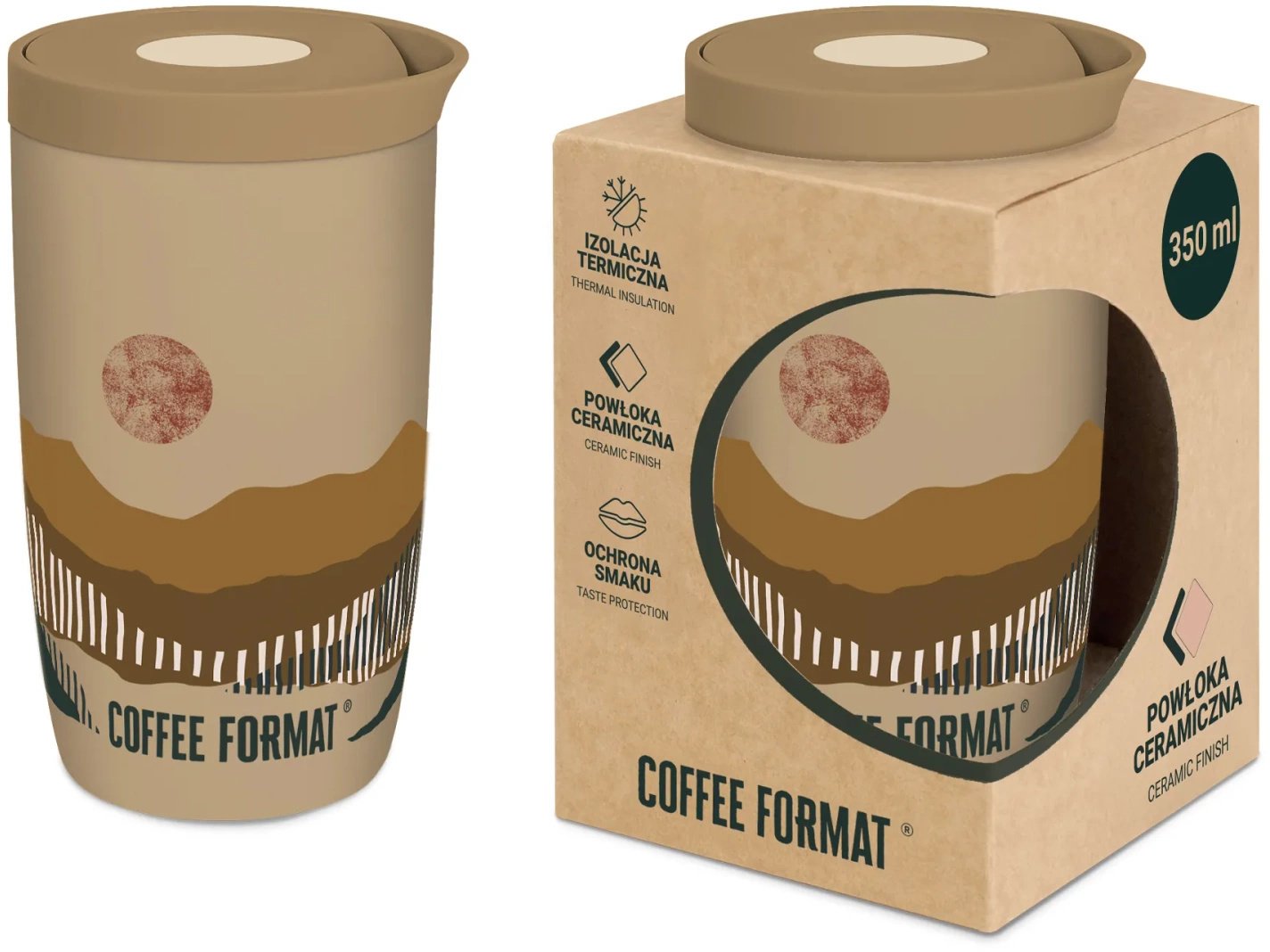 Coffee Format Coffee Format Brązowy kubek termiczny z motywem abstrakcyjnym 350 ml
