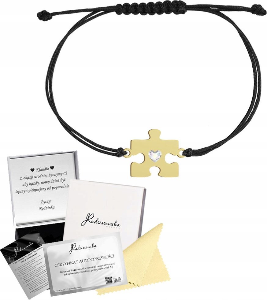 Radziszewska Jewellery Bransoletka Złota Puzzel Srebro 925 Grawer Sznurek Biżuteria Prezent