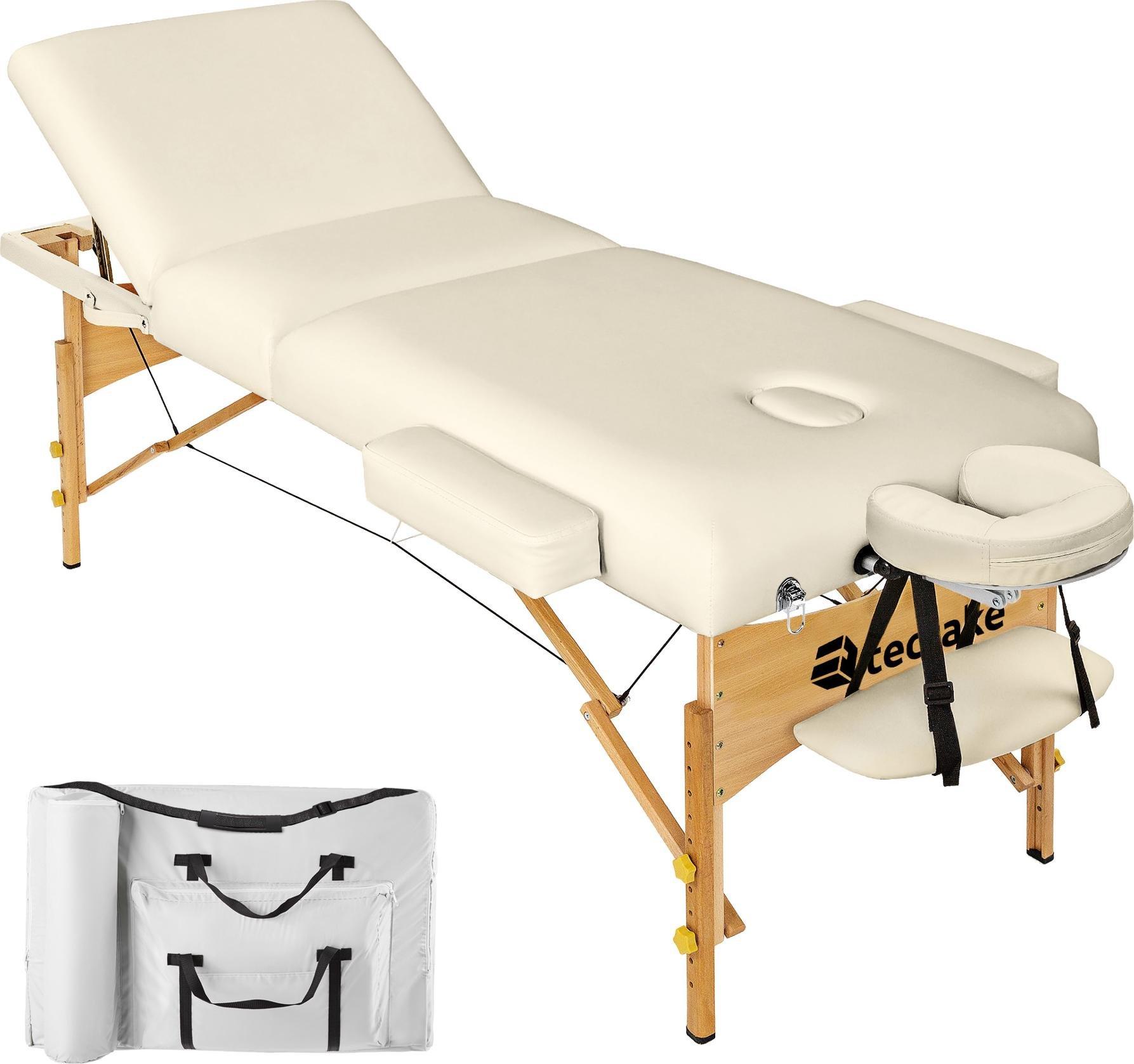 Фото - Масажний стіл Tectake 3-strefowy stół do masażu z 10 cm wyściółką i drewnianą ramą - beż 