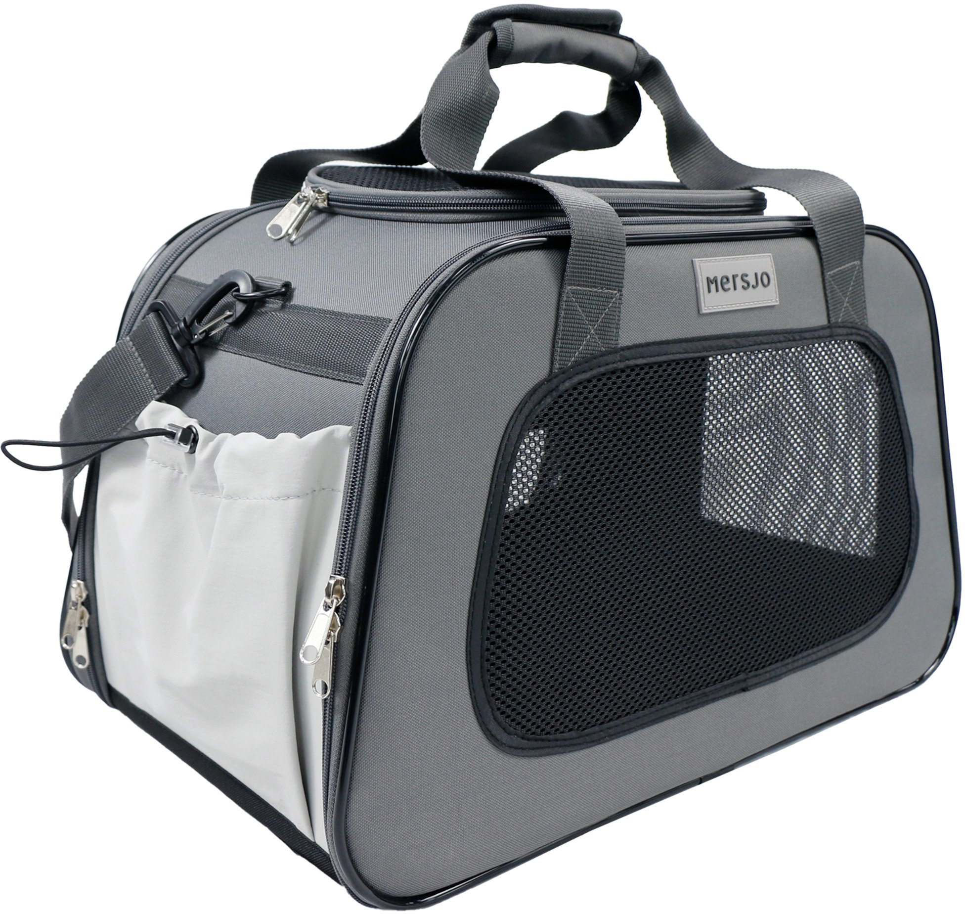 Mersjo Explorer transporter dla psa i kota do 8 kg, 31 x 49 x 28 cm, szary, 3 wejścia, miękka mata