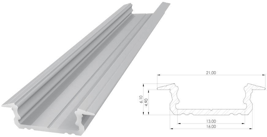 MPL Power Profil ALU wpuszczany 6,1mm, surowe aluminium, dł 2020mm, max szer taśmy 12mm (AL12-GLG1-R...