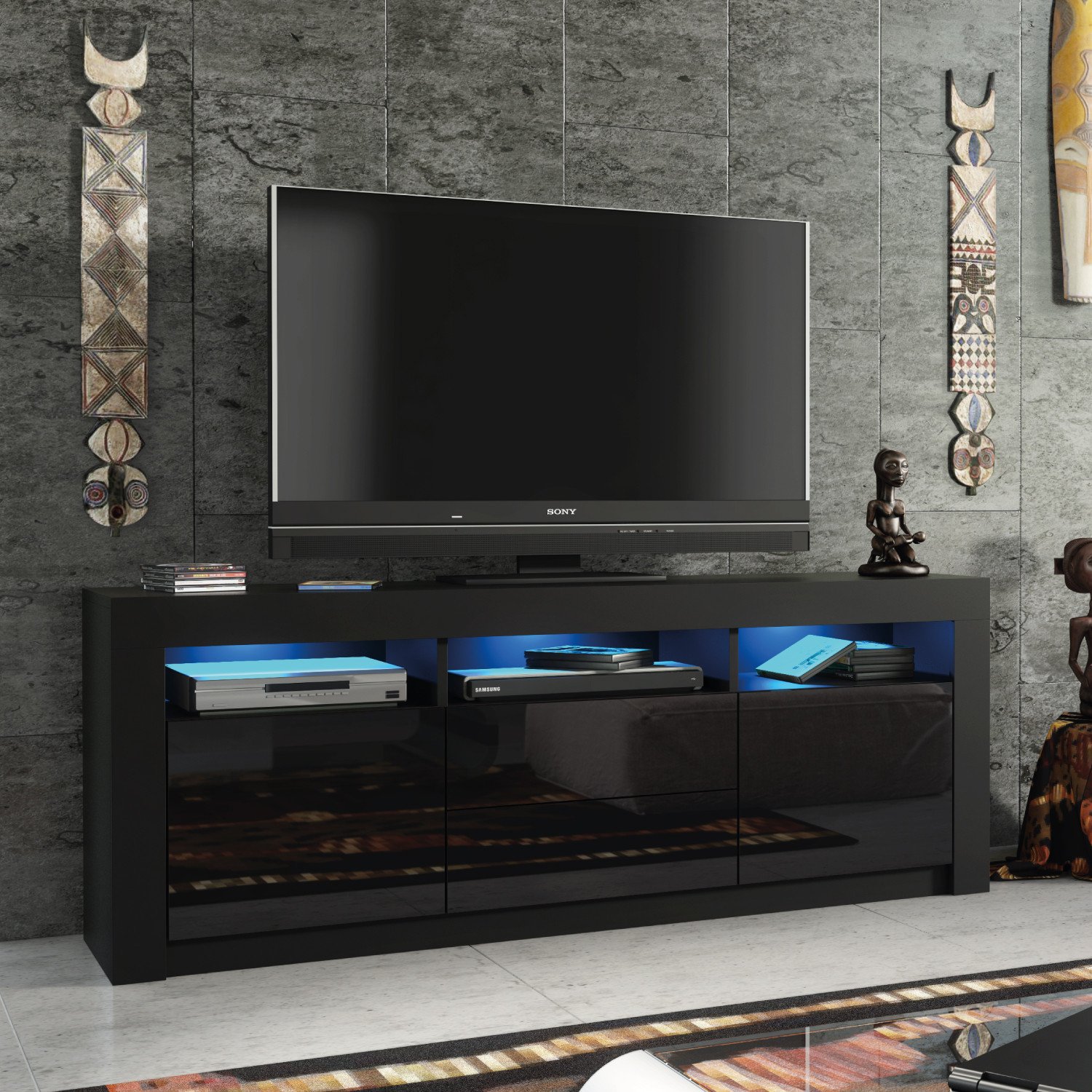 Szafka RTV Shine 160cm ONE FURNITURE - Czarny Laminat & Połysk