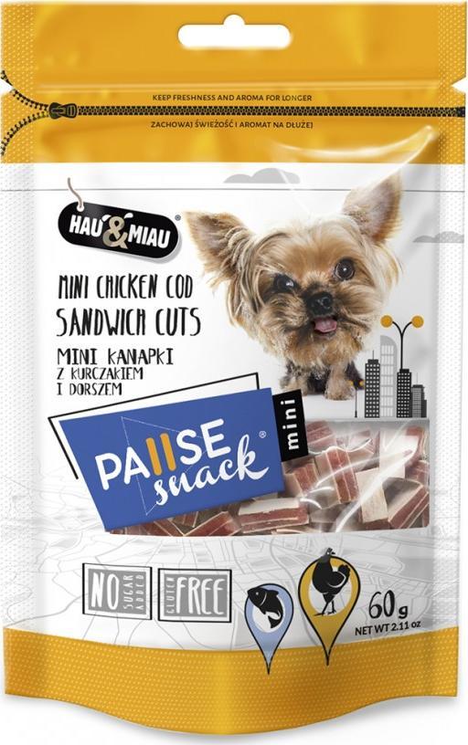 Hau&Miau Pausesnack przysmak dla psa, mini kanapki z kurczakiem i dorszem 60g
