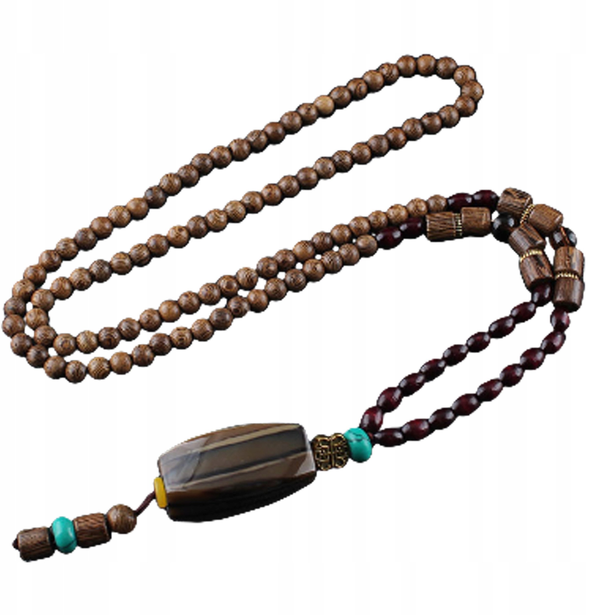 ITIMPORT Naszyjnik Drewniany NEPAL BUDDYJSKI MALA Amulet KORALIKI RĘCZNIE WYKONANY