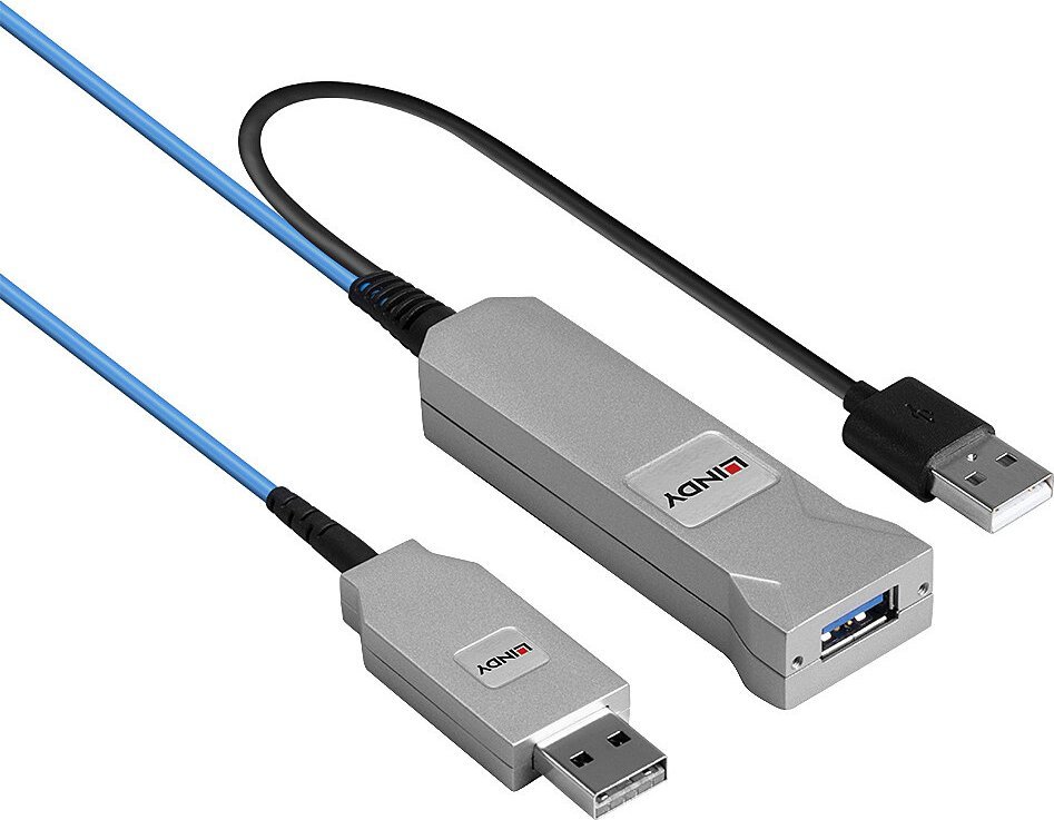 Zdjęcia - Kabel Lindy  USB  USB-A - 2x USB-A 30 m Niebieski  (43345)