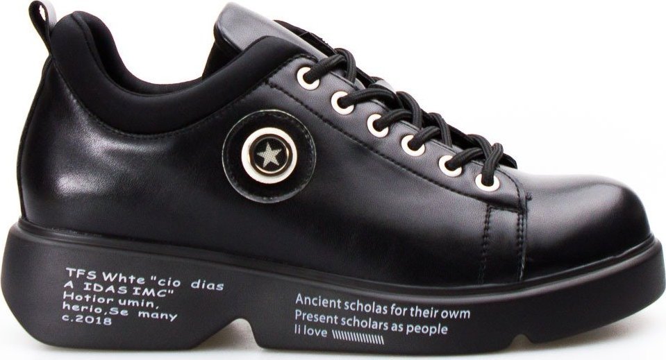 Estetino Sneakersy połyskujące na platformie z napisami czarne-40