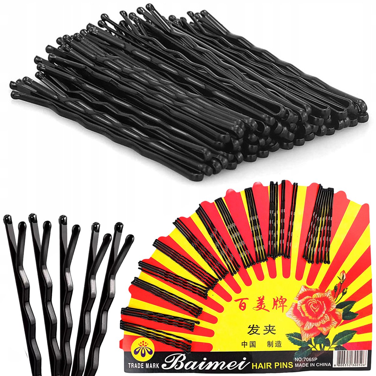 Wsuwki Czarne do Włosów Dla Kobiet Metalowe Karbowane z Kulką WSUWKA 48 szt