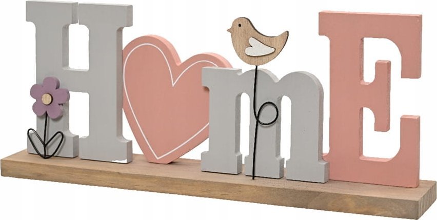 Stojąca figurka napis Home 30x12,5cm Dekoracyjna różowo-szara