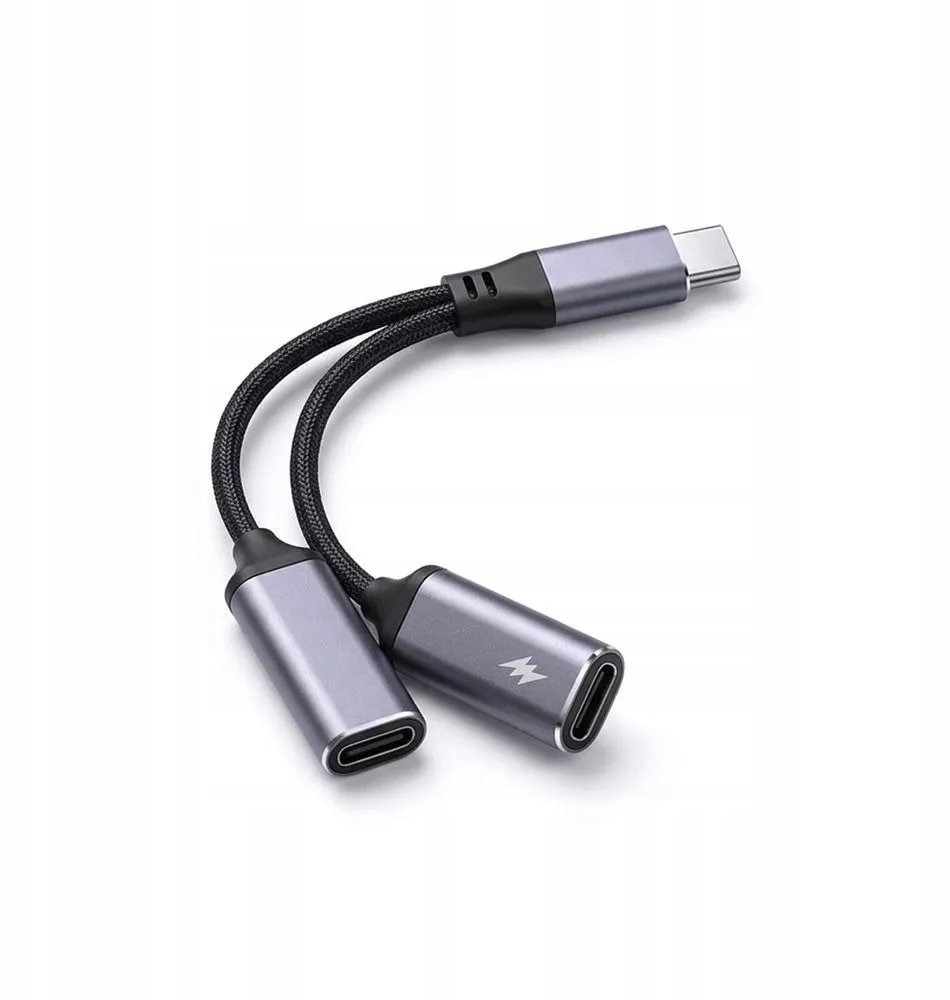 Adapter USB Bluestar Adapter AUX 2w1 Typ C (męski) do Typ C (żeński) / Typ C (żeński) Blue Star czarny [DAC] - ładowanie do 25W