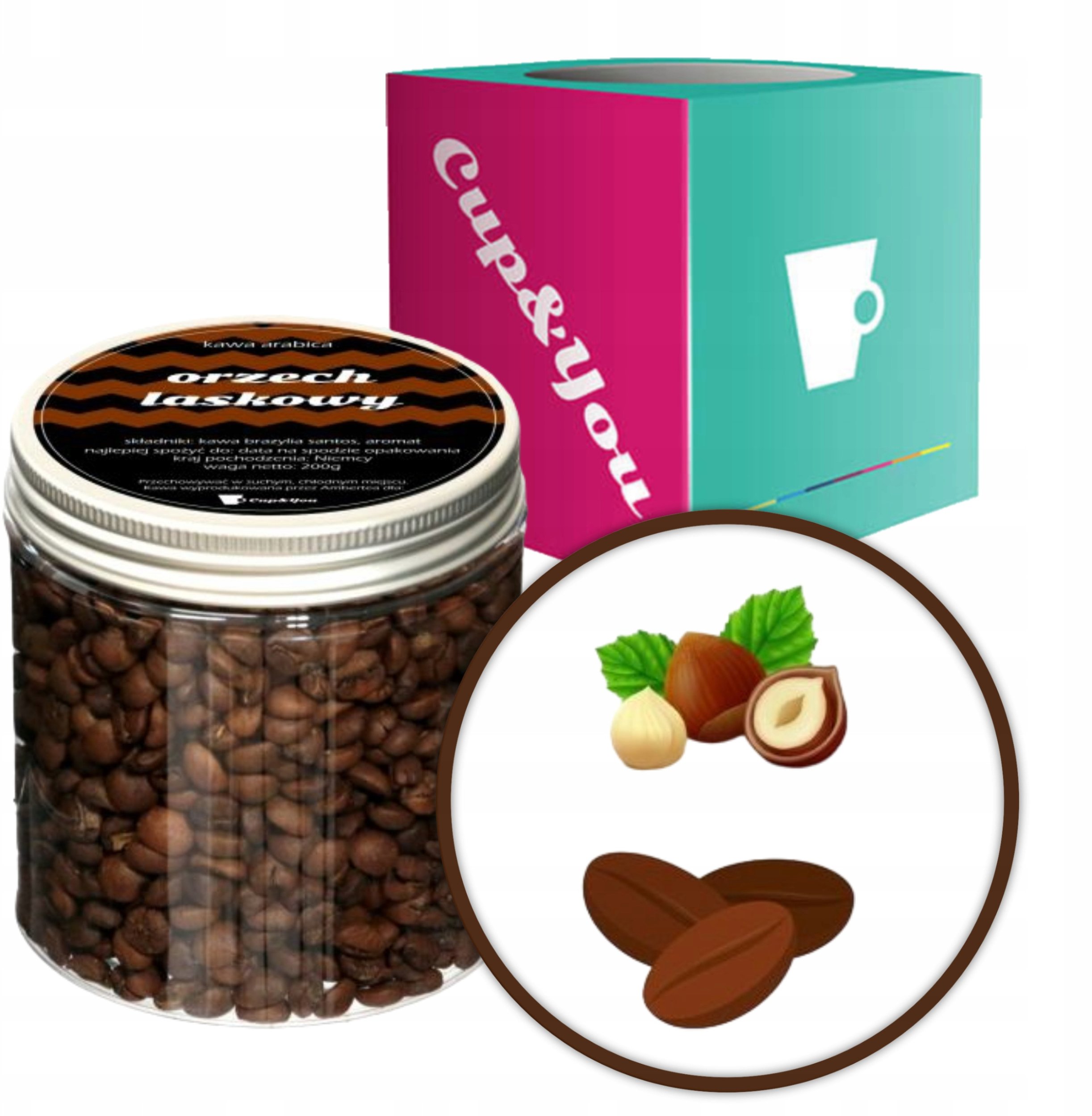 Kawa ziarnista Cup&You Kawa aromatyzowana smakowa ORZECH LASKOWY ziarnista ARABICA 200g