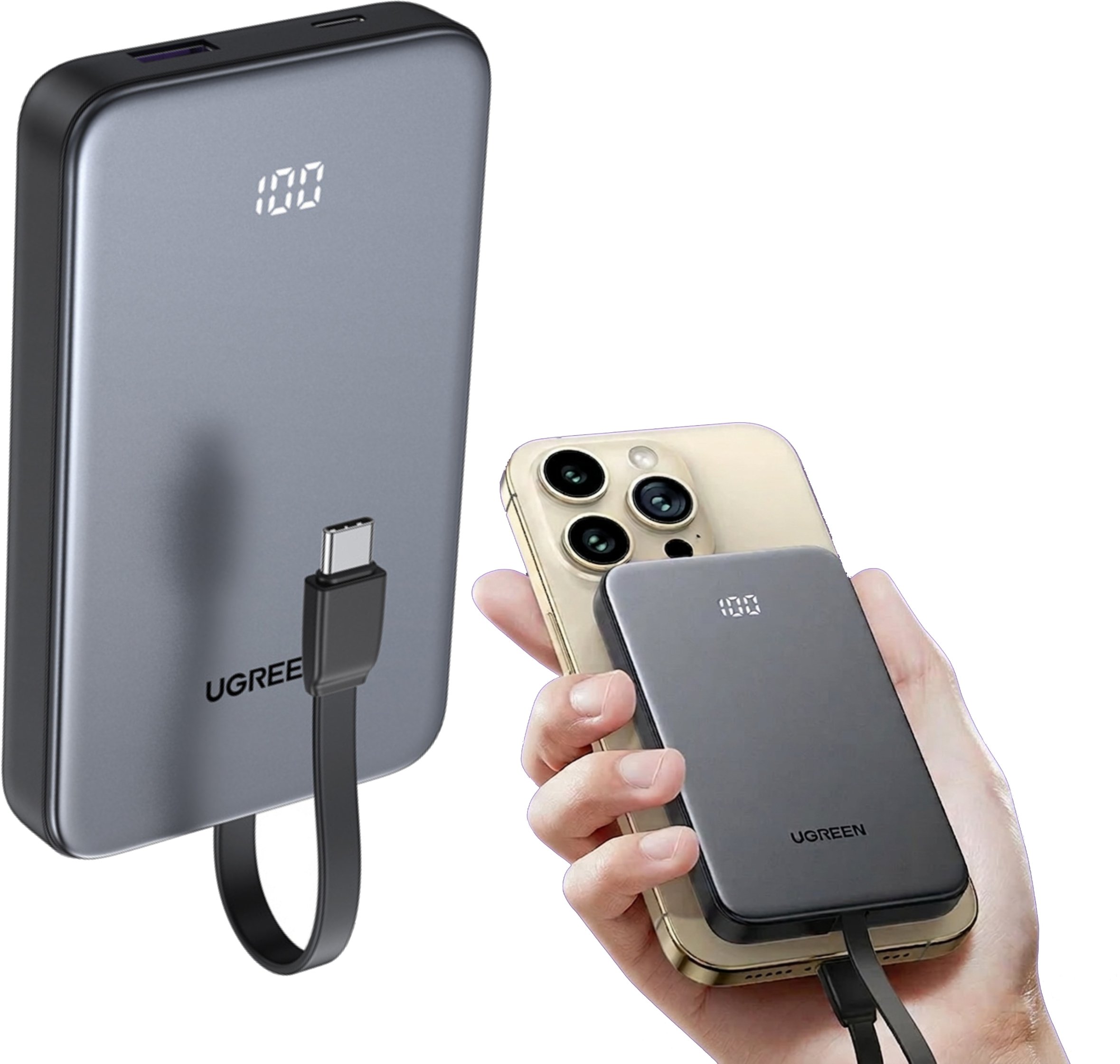 Powerbank Ugreen Powerbank 10000mAh USB + USB-C 20W built-in cable UGREEN 75161B