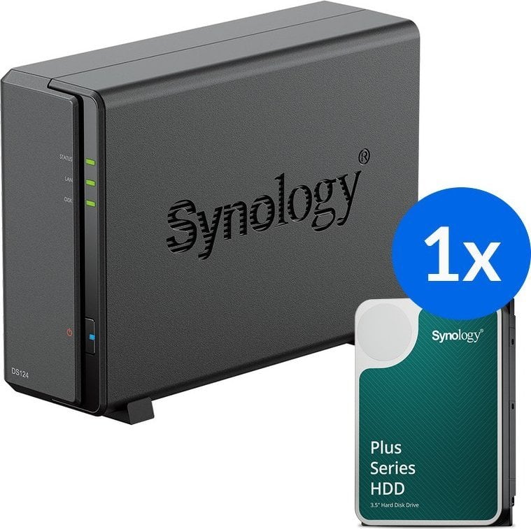 Zdjęcia - Serwer Synology    DS124 /8T | 1-zatokowy serwer NAS w zestawie z dy 