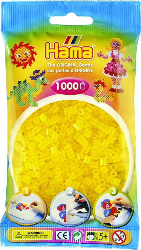 Hama HAMA MIDI PRZEZROCZYSTE ŻÓŁTE KORALIKI W WORECZKU (1000)
