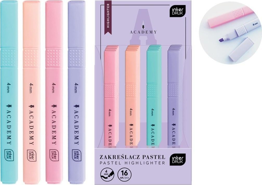 Interdruk Zakreślacz Academy pastelowy mix (16szt)