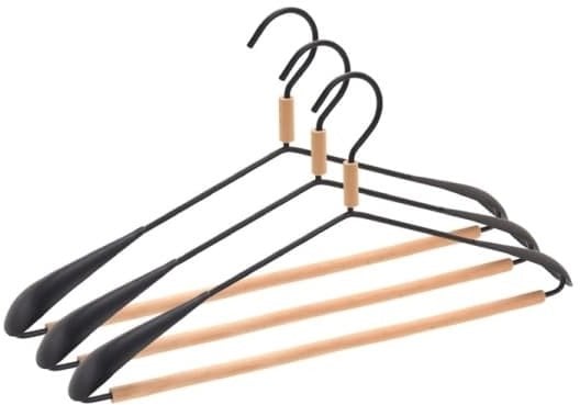 Domoletti METAL HANGER WOOD ROUND BAR BLACK 3 PCS