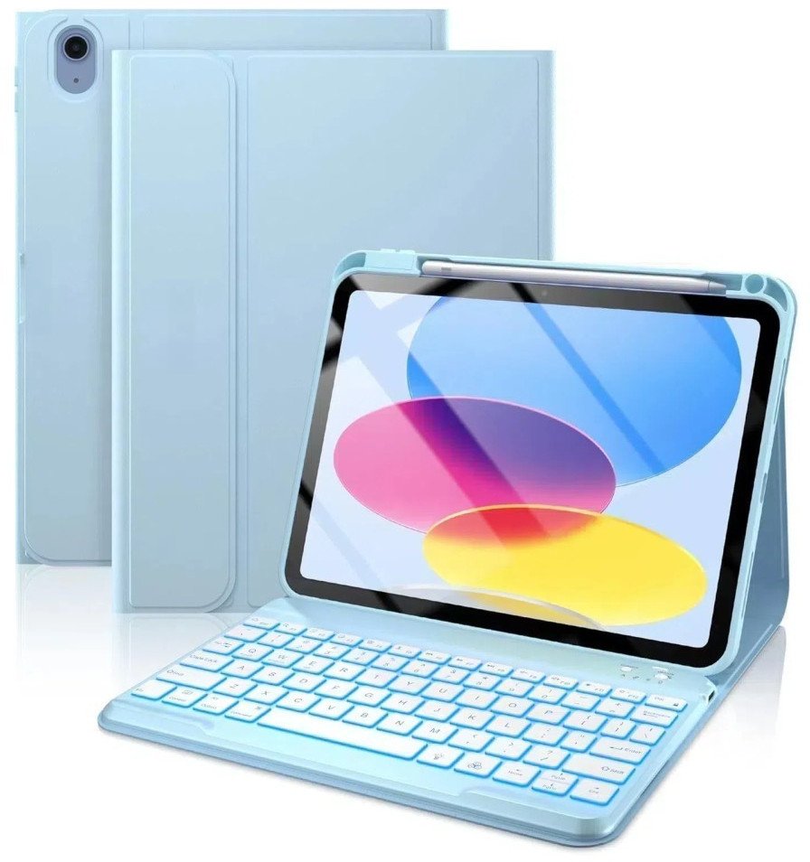 Etui z klawiaturą Bluetooth RGB Supero do Apple iPad 11 2025/2022, niebieskie