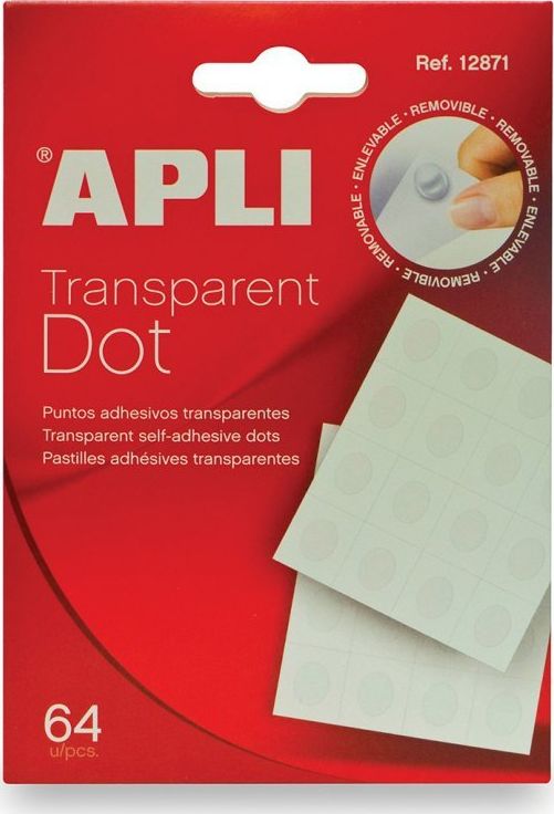 Apli Kółka mocująca typu dot, usuwalne, 64szt., transparentne