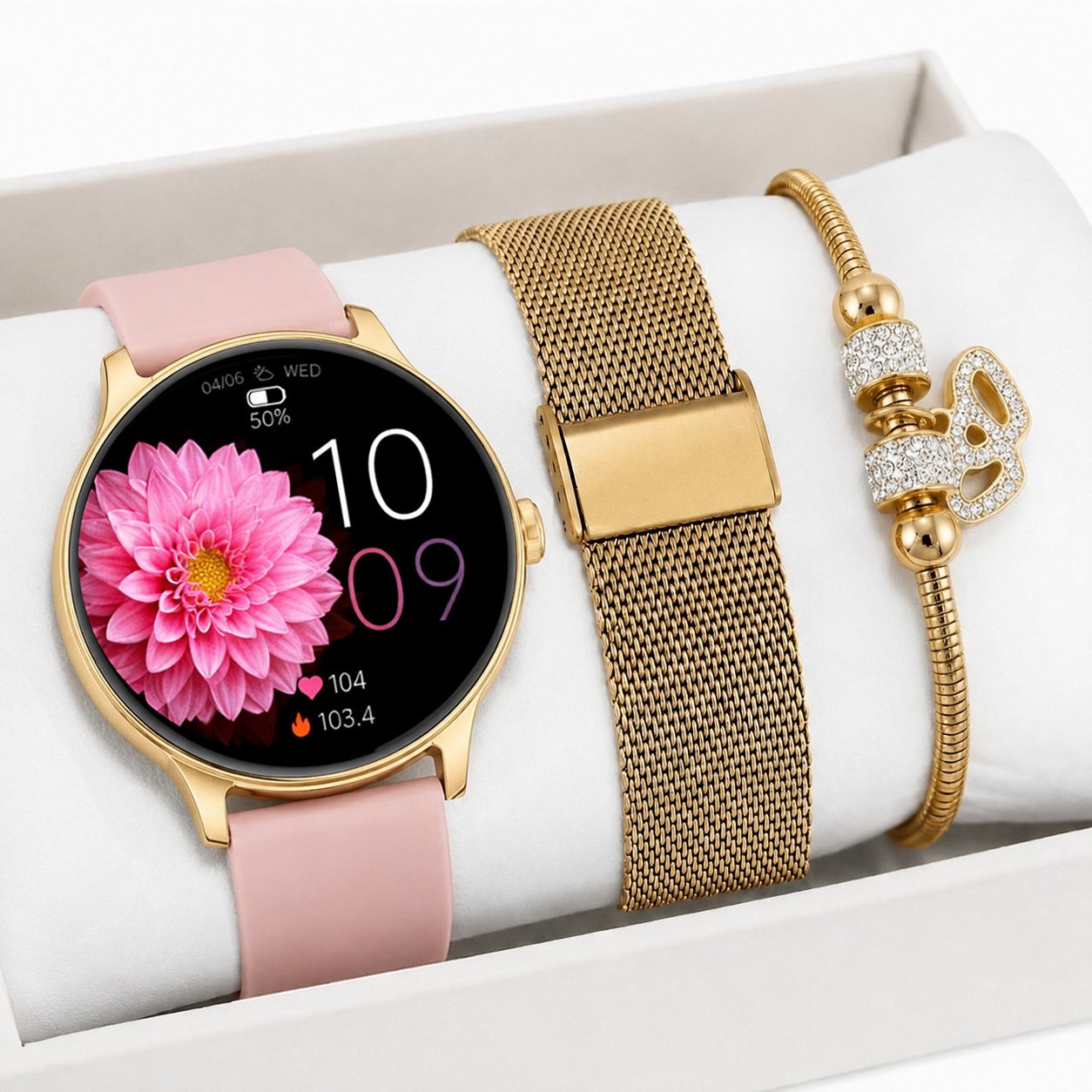 Smartwatch Gravity Zestaw damski Smartwatch zegarek rozmowy ALWAYS DISPLAY sport + bransoletka (GT31-1-TB1-NE)