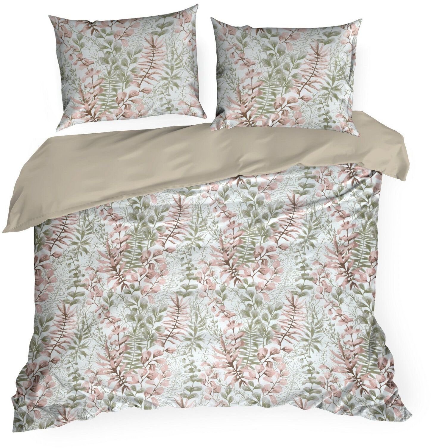 Eurofirany Pościel bawełniana FREESIA 220x200 + 2x70x80 w kwiaty pudrowy róż