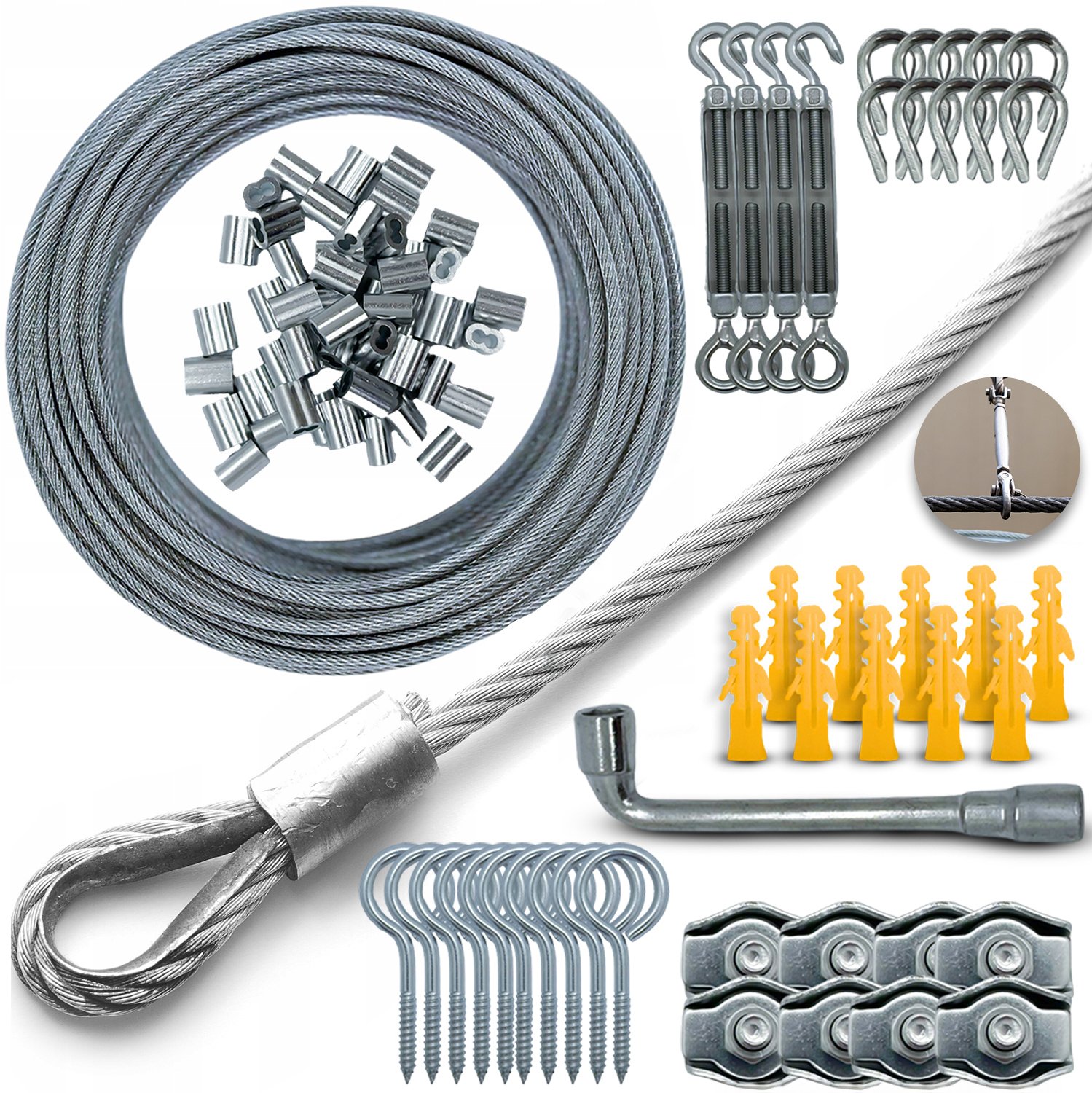 Linka stalowa nierdzewna 30m 3mm z akcesoriami Heckermann 68w1