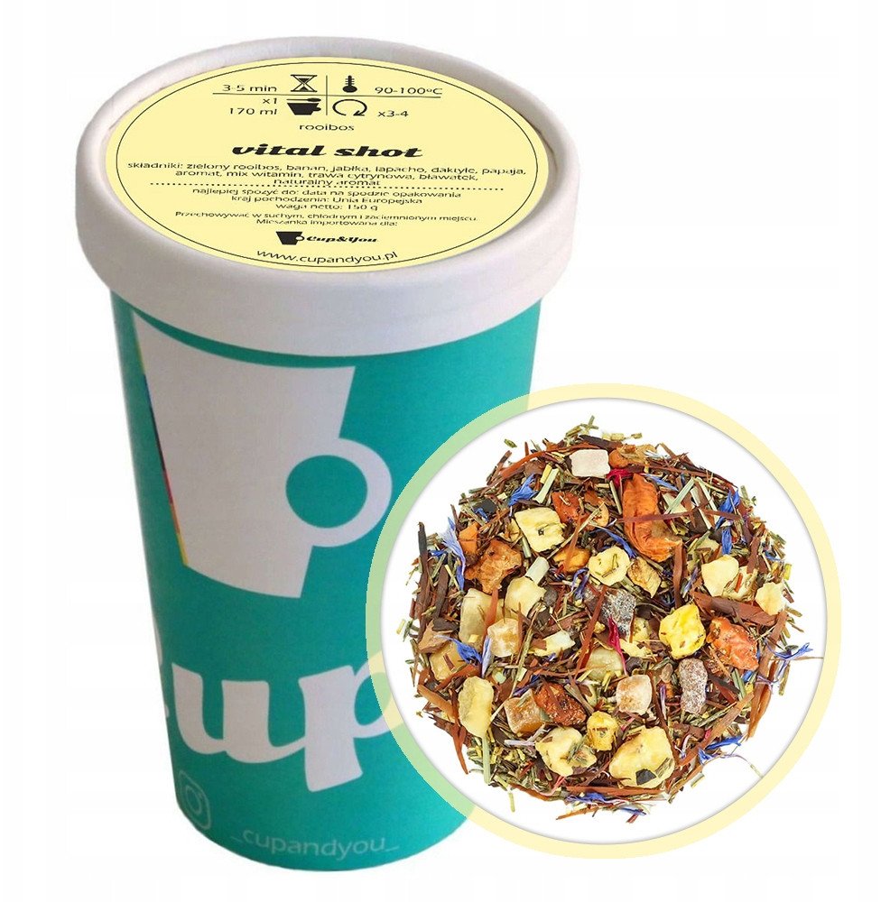 Sypana herbata rooibos czerwonokrzew VITAL SHOT 150g jabłka banan premium - herbata liściasta sypana mieszanka napar susz