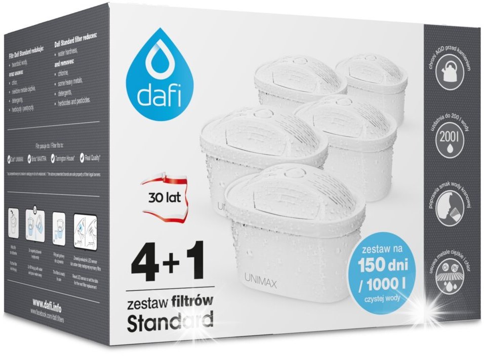 Wkład filtrujący Dafi 5 Filtrów do Dzbanka Filtrującego Wkład Unimax