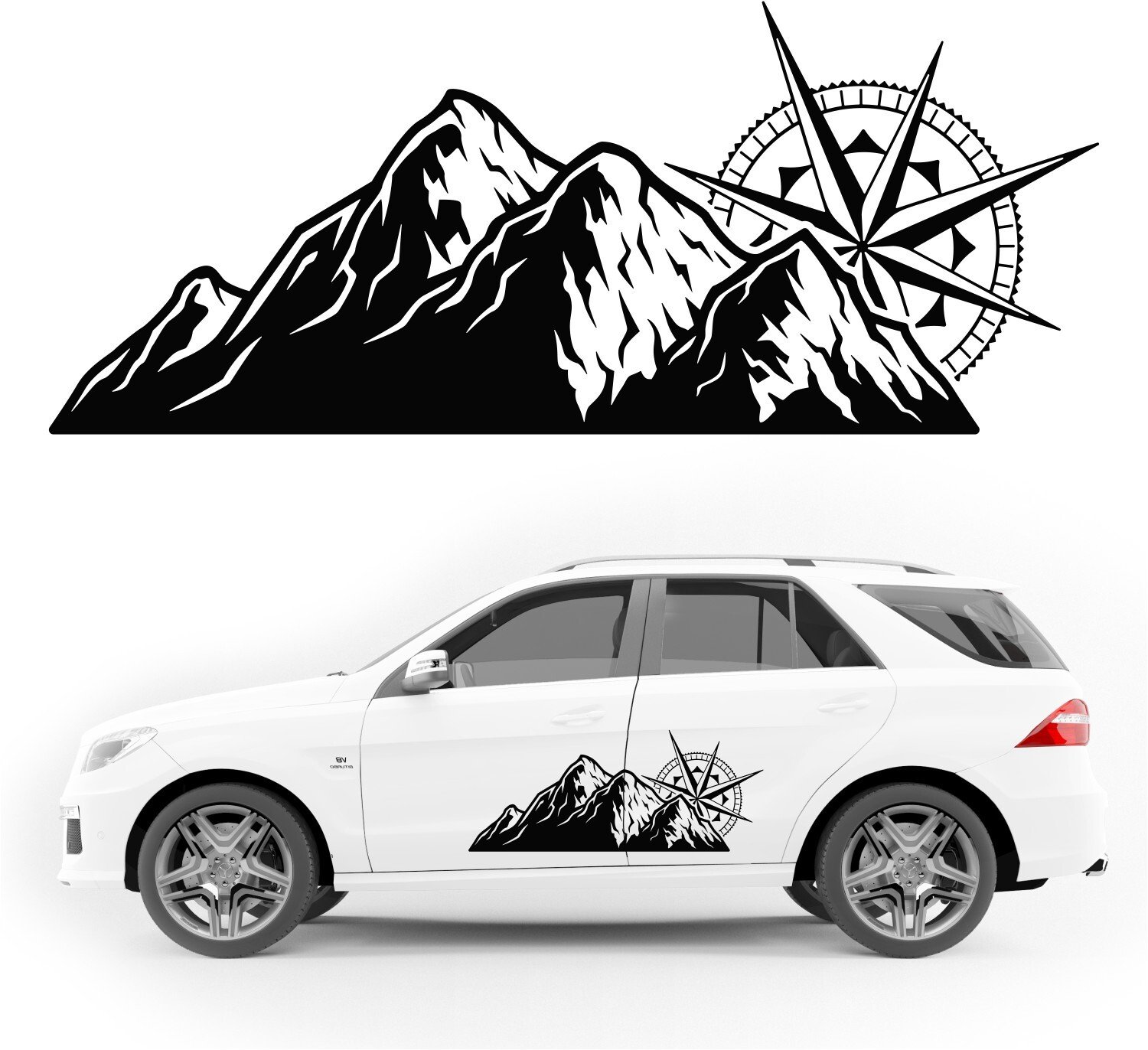 Stabilus naklejka na samochód terenowy dekoracyjna góry kompas KAMPER przyczepę kempingową camper auto 100 cm (W-V007_100)